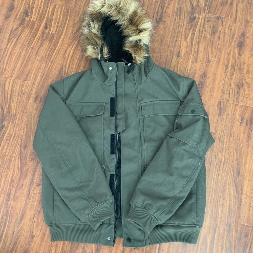 H&M men’s coat with faux fur hood